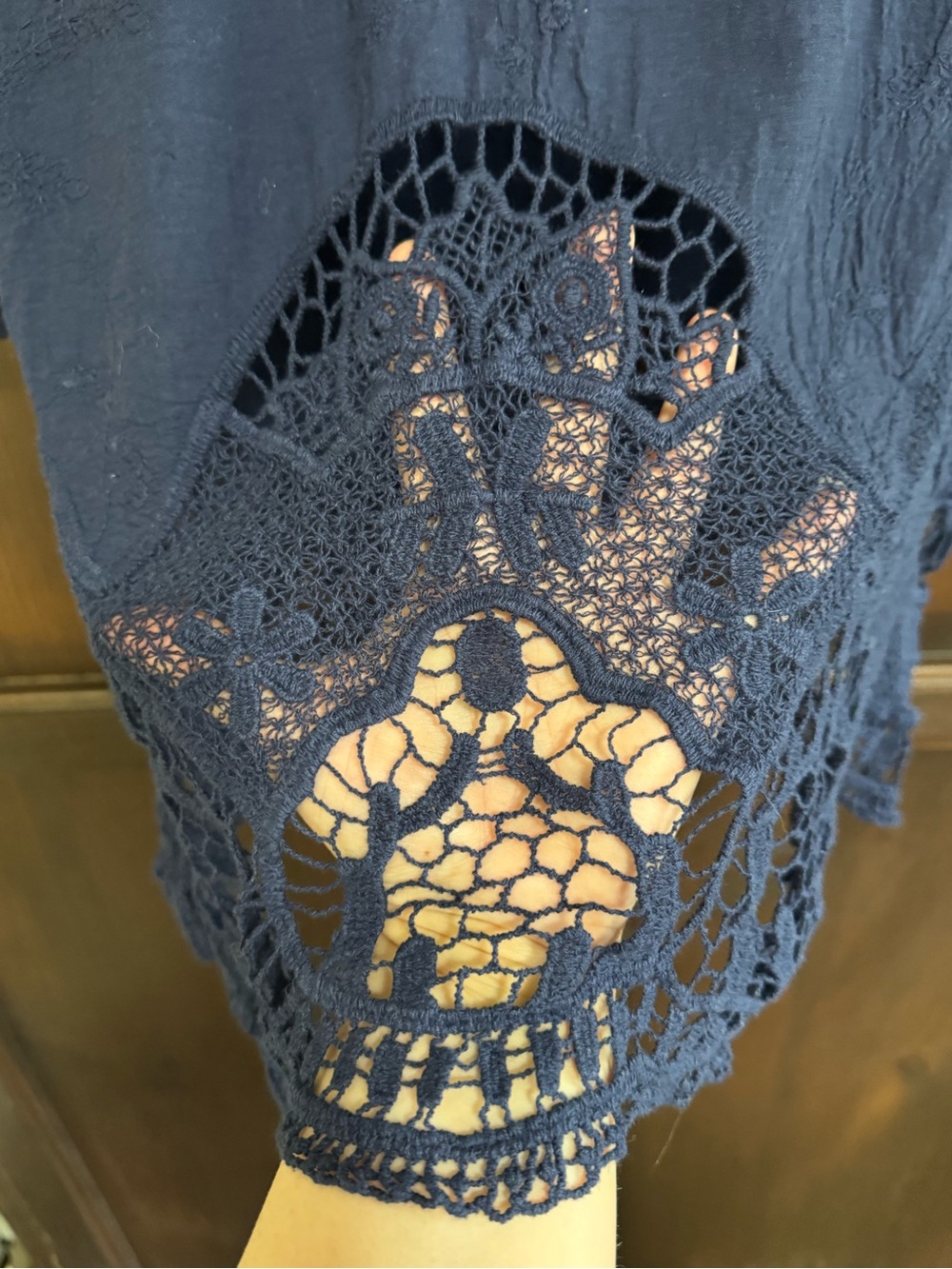 Cupio Crochet Lace Navy Blue Blouse size Medium Cottagecore - Picture 4 of 8